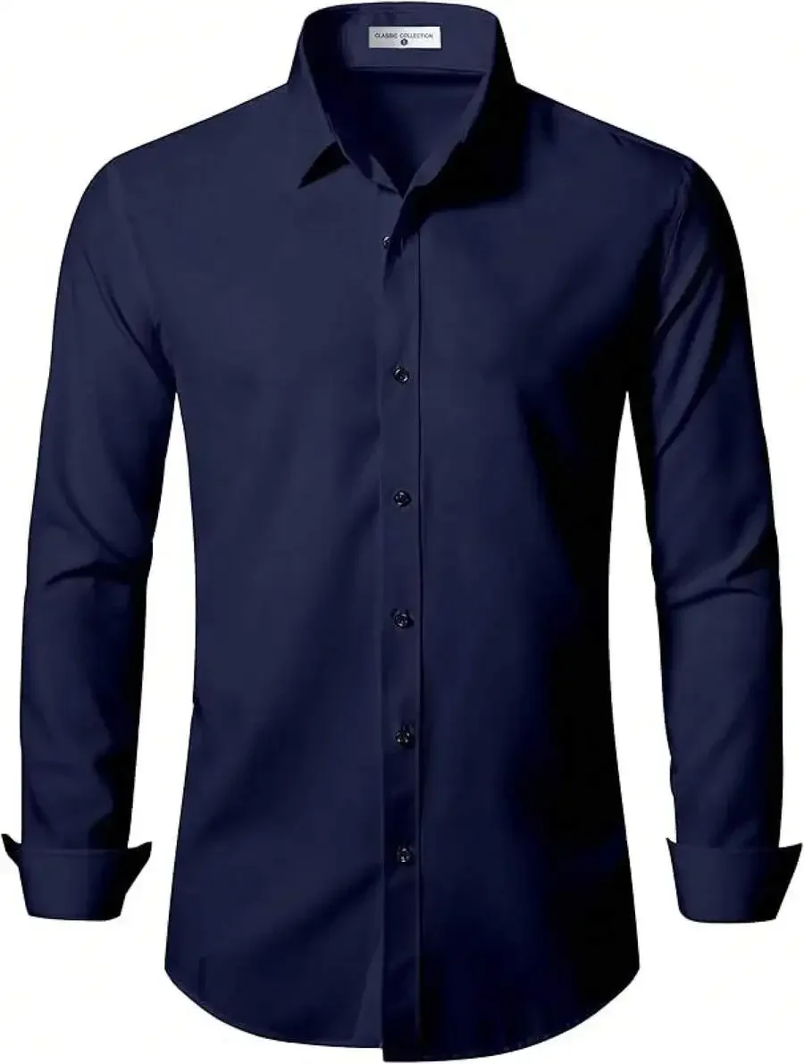 

Mens Slim Fit Solid Long Sleeve Formal Dress Shirt Business Casual Wedding