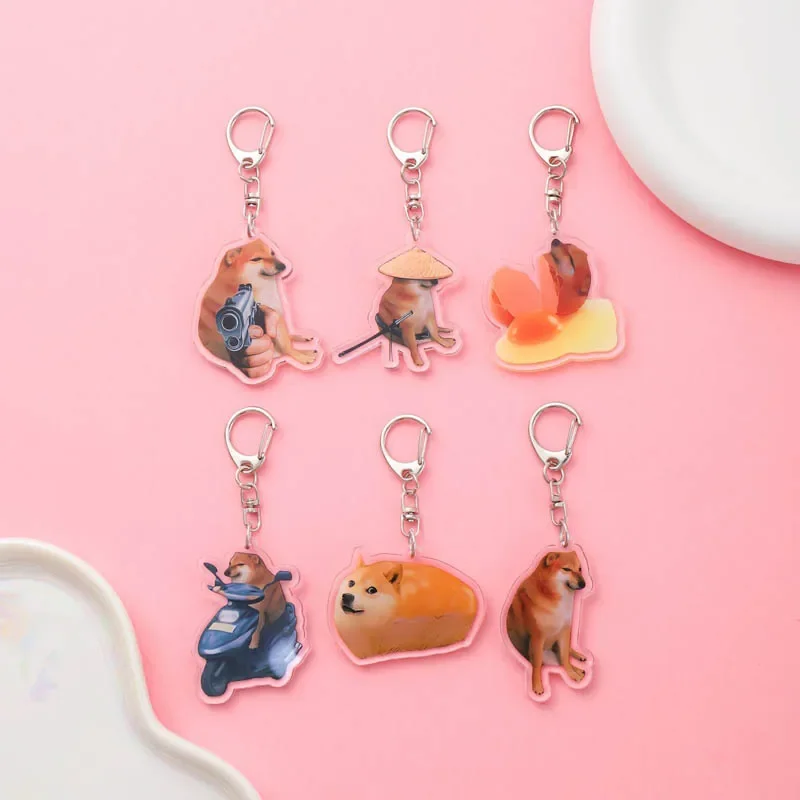 Shiba Inu Super Cute Interesting Emoticon Acrylic keychain Dog accessaries Cartoon Bag Pendant Charm Funny Keyring Friends Gifts