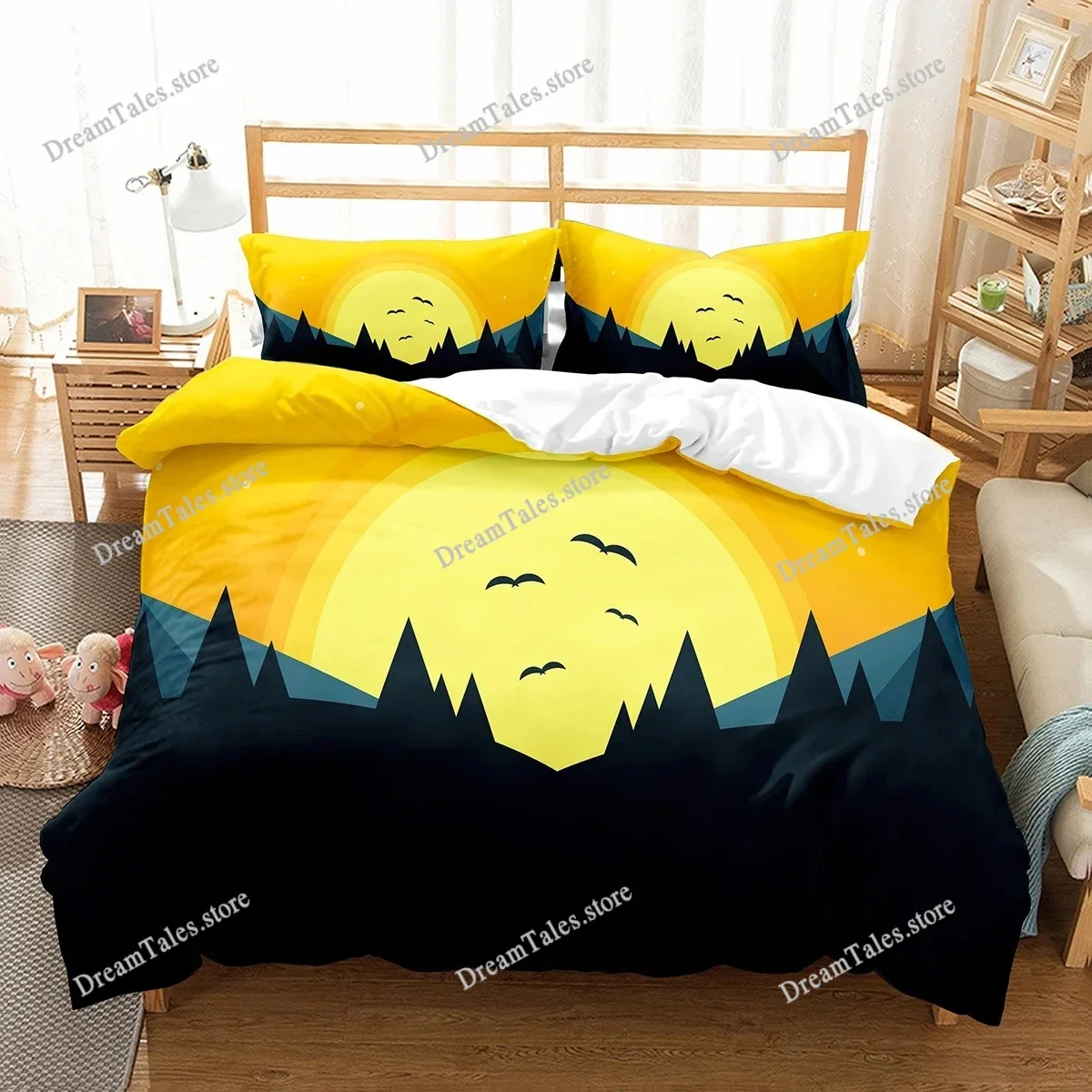Duvet Cover Set Sun Pattern Double Single Full Size Bohemian Style Bedding Set for Teens Adults Bedroom Decor with Pillowcase