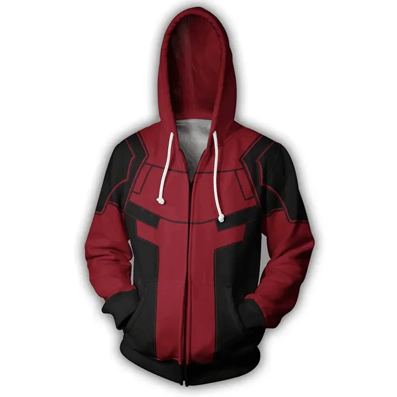 Superhero Deadpool Cosplay Hoodie 3D Hooded Polyester Spring Deadpool Hooded Halloween Unisex Fashion Jacket  Thin Party Costume