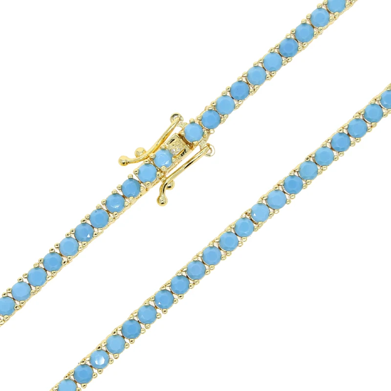 High Quality Simple 3mm Blue Stone Paved Tennis Chain Charm Turquoises Bracelets Bangle Fashion Jewelry for Women Girl