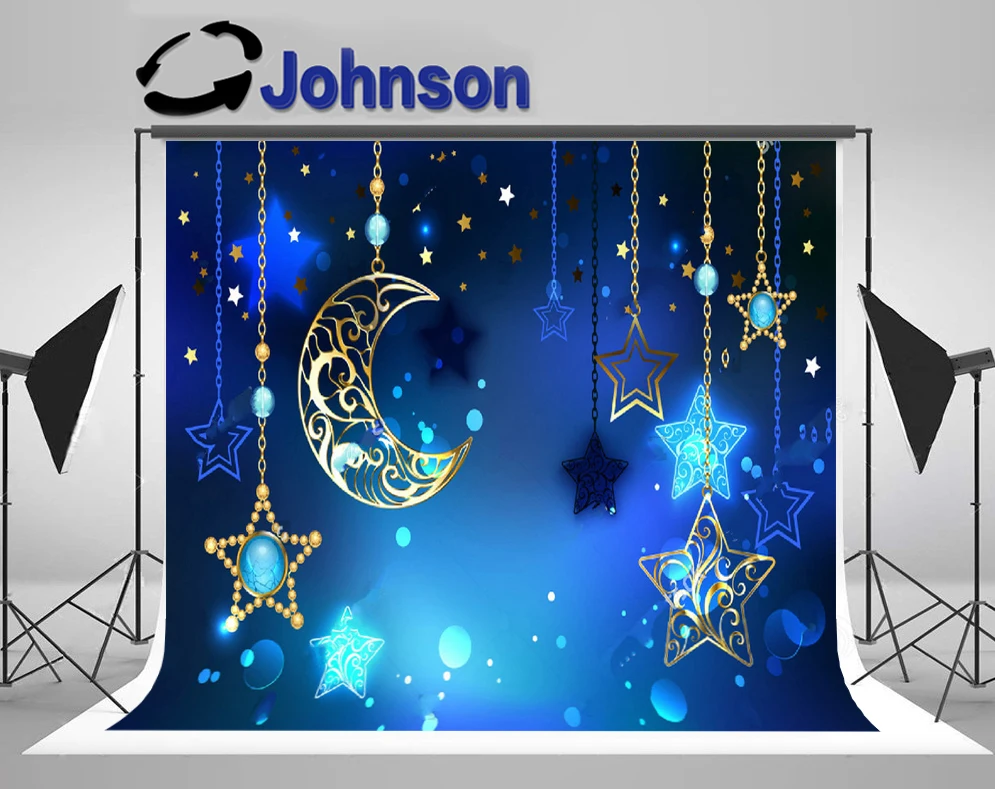 

JOHNSON Gold Jewel Crescent Sparkling Precious Stars Ramadan Eid Arab backdrops High quality Computer print party background