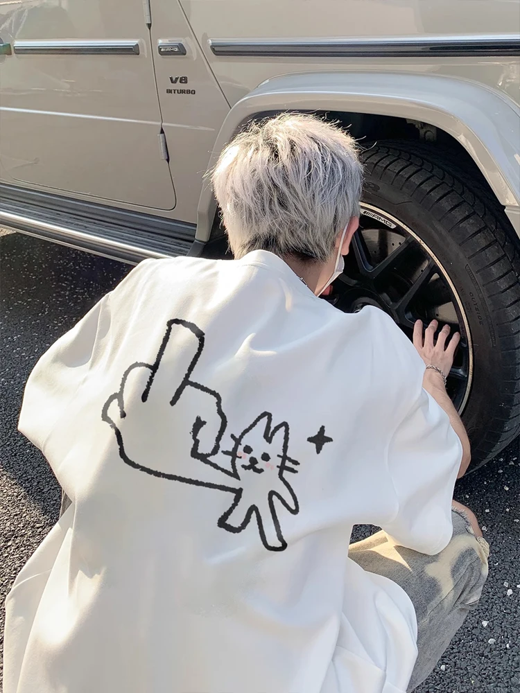 

Heavyweight Pure Cotton ort Sve T-irt ex Loose Fit Summer Trendy Creative Print Breathable Casual Versatile f S...