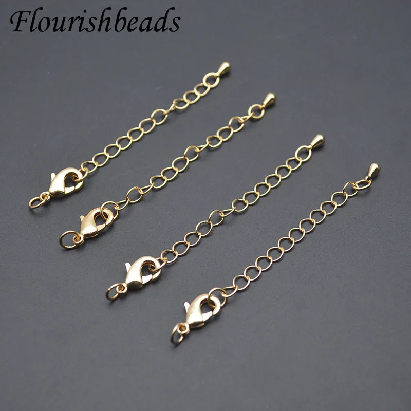 50pcs/lot Copper Metal Plated Extension Extended Tail Chains with Lobster Clasp for Women DIY Jewelry Making Necklace