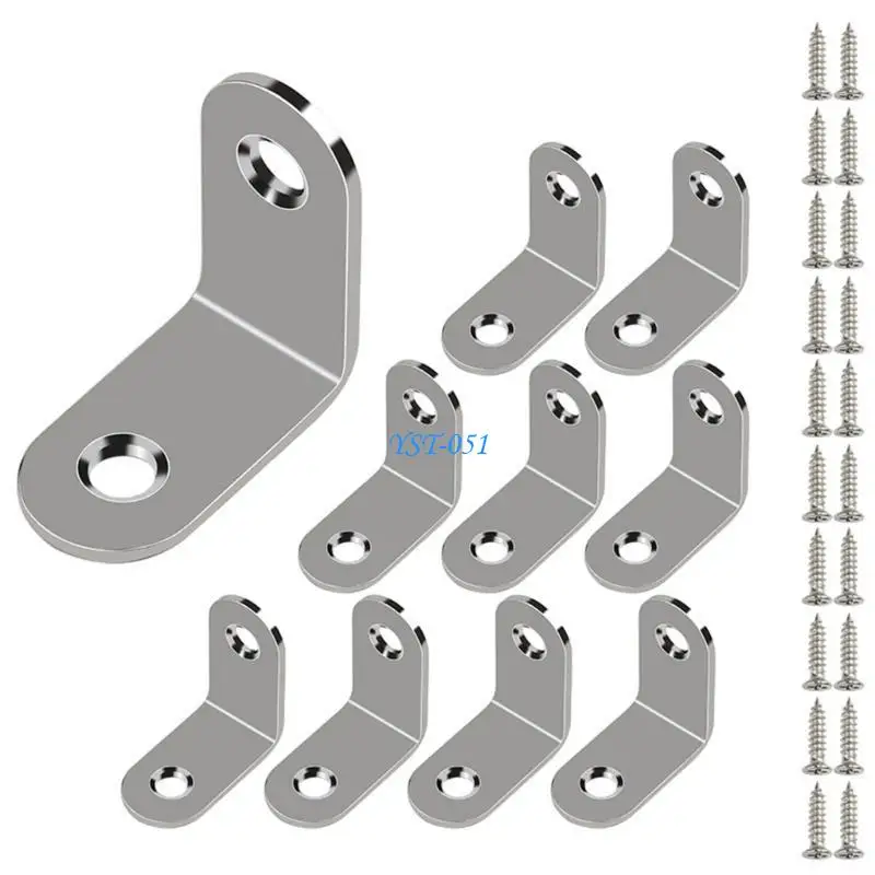 E15A 10pcs Stainless Steel Corner Brace with Screws L Brackets Furniture Fixation Brackets for Enhances Furniture Stability