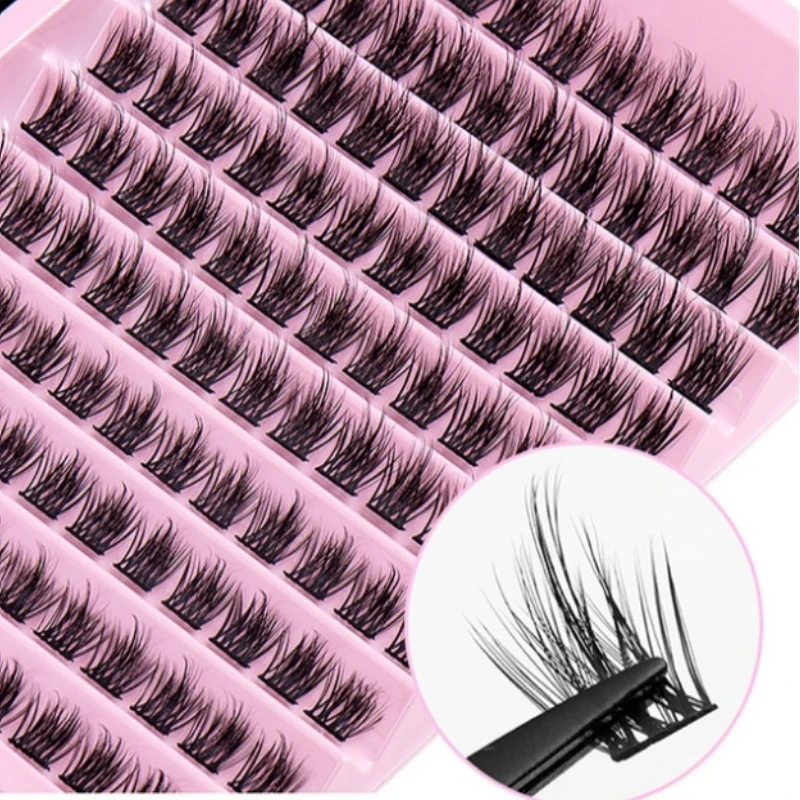 120 Clusters D Curl Eyelashes Handmade Thin Band Natural Adhesive DIY Segmented Eyelash Tweezers for Beauty Salons