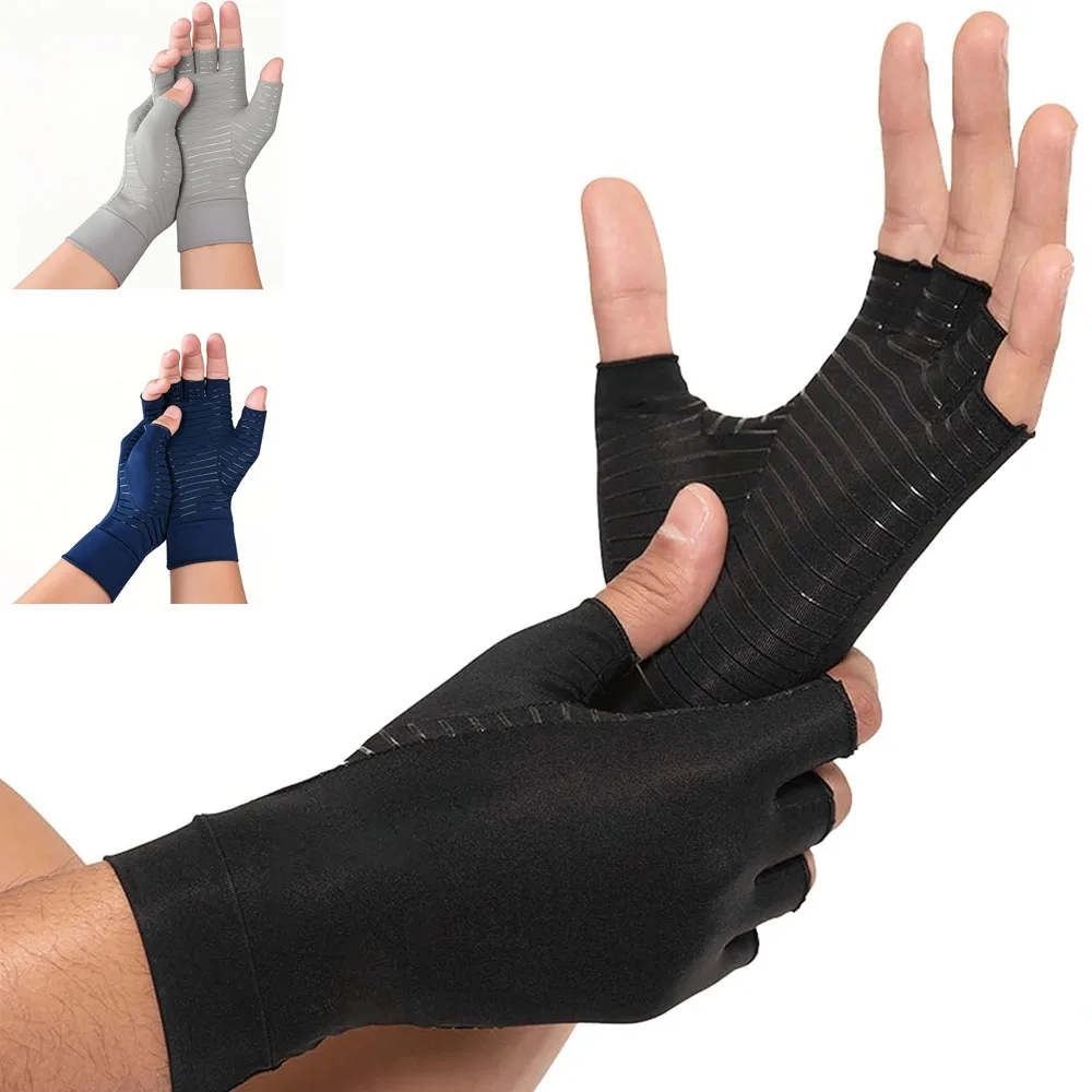 

Компрессионные перчатки из меди для женщин и мужчин, 1 пара, для снятия боли при артрите, от отеков и синдрома запястного канала, без пальцев, для набора текста