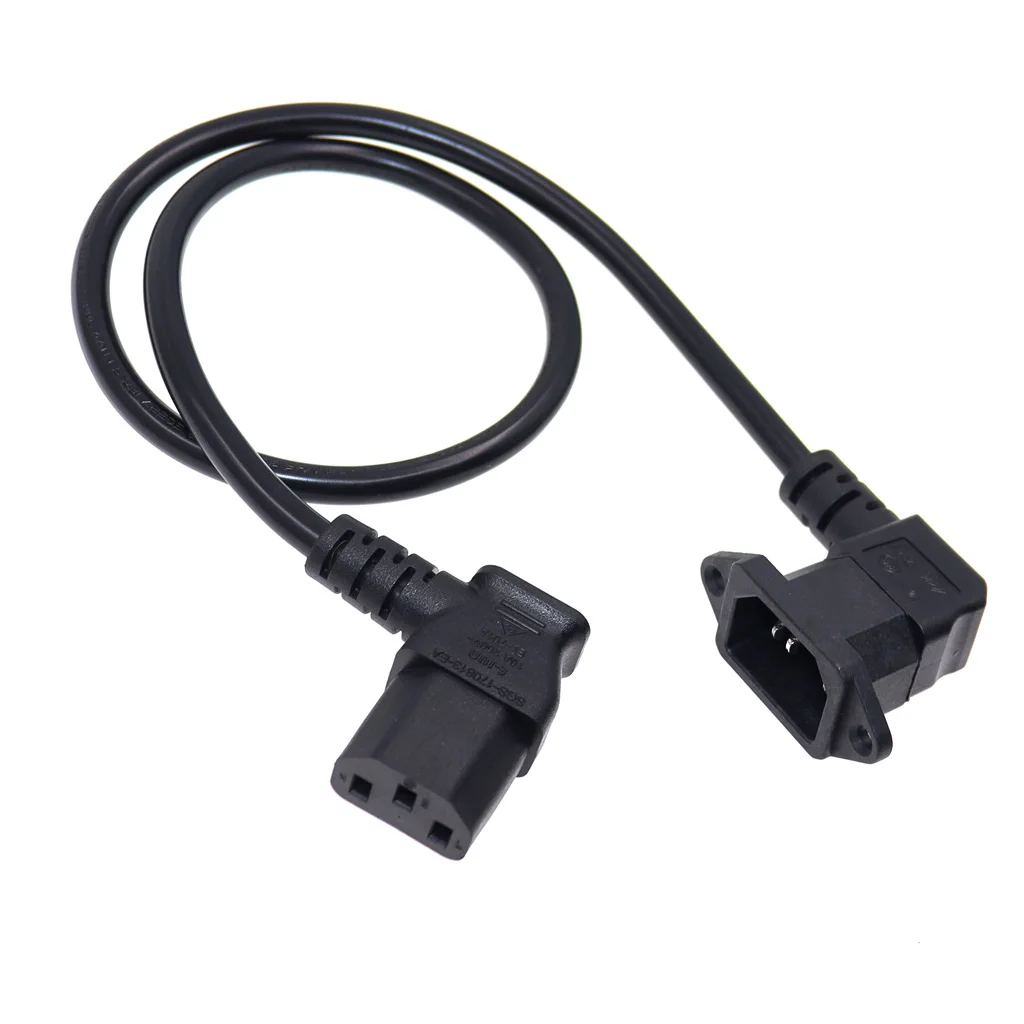 IEC320 C14 to C13 Extension cord,C14 with screw holes Right Angled and C13 Short, 60cm lenght, H05VV-F 3G 0.75MM