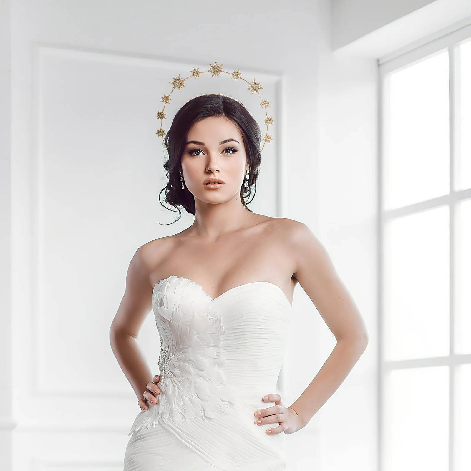 Faixa de cabeça estrela de camada dupla, resistente, seis pontas, aros de cabelo para mulheres, retrô, festa de natal, cosplay, deusa, feminino