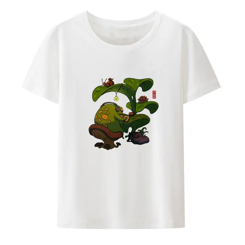 دع له كوك الضفدع Axolotl عمل فني لطيف النمط الآسيوي طباعة تي شيرت الجدة فضفاض ممارسة Kawaii الملابس للنساء الملابس مضحك
