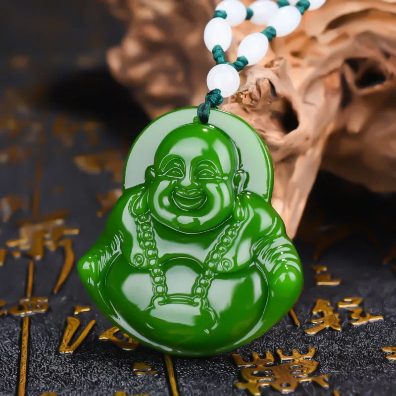 Natural Jade Green Hand Carved Maitreya Buddha Pendant Fashion Boutique Jewelry Men's and Women's Necklaces Gift Accessories