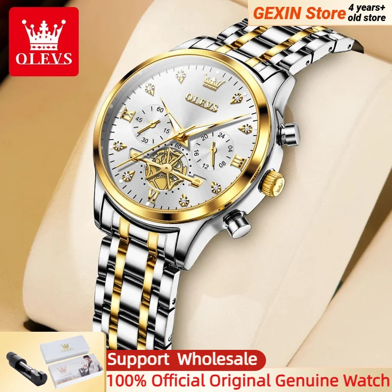 OLEVS Chronograph Women Wrist watch Flywheel Design Multifunctional Waterproof Luminous Luxury Elegant Quartz Watch for Ladies