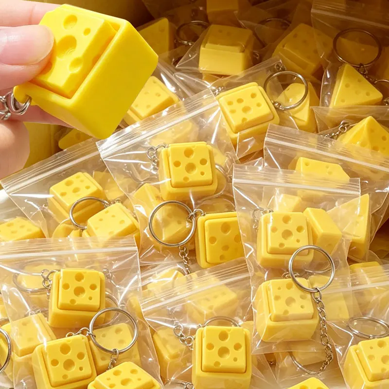 Cheese Clicker Fidget Keychain, Cheese Keyboard-Style Sensory Toy for Stress Relief, Anxiety & ADHD, Decompression Gift for Kids