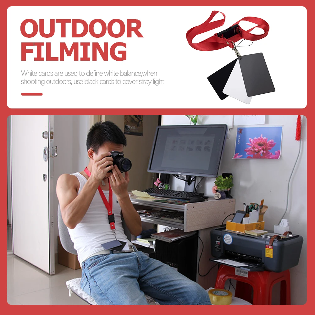 

2pcs Black White Gray Color Checker Card for Photography with Neck Strap Portable Exposure Adjustment Film Shooting Accessories