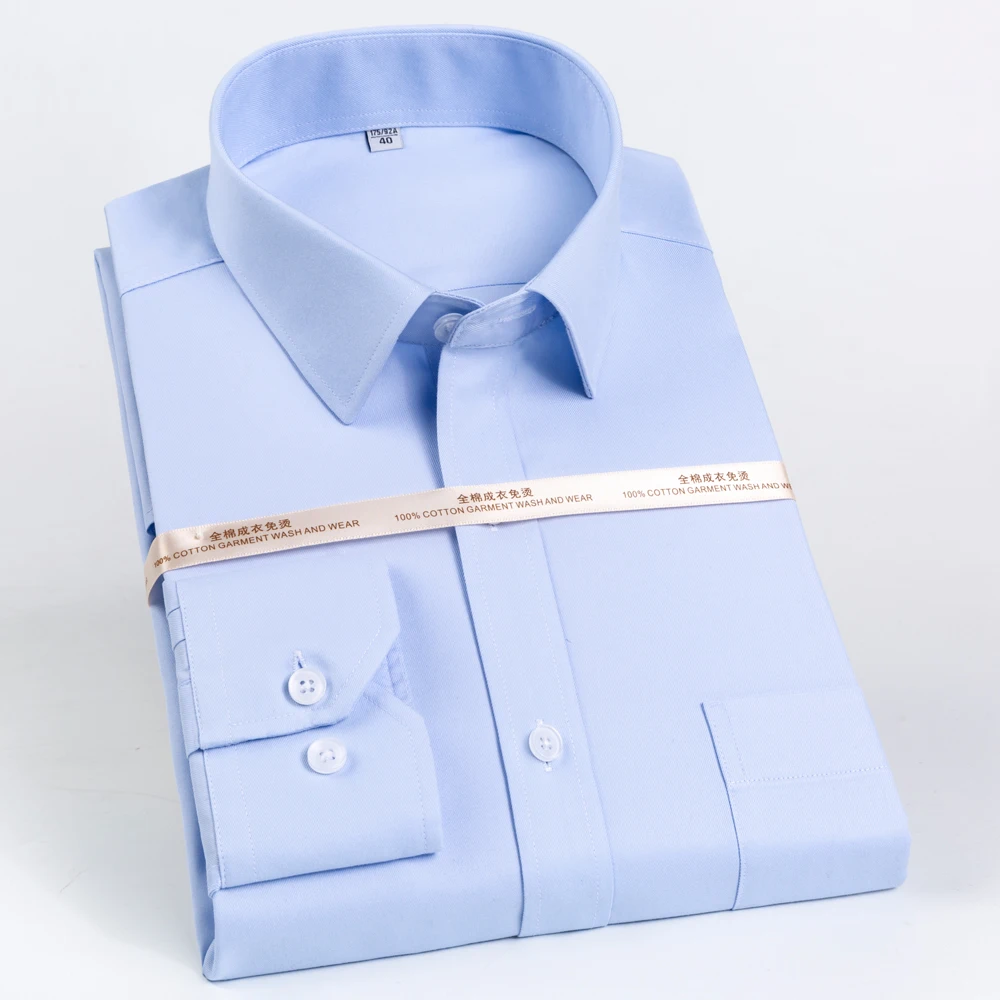 

Мужские классические нежелезные рубашки с длинными рукавами и одним накладным карманом, обычная посадка, деловая работа, социальная хлопковая базовая классическая рубашка