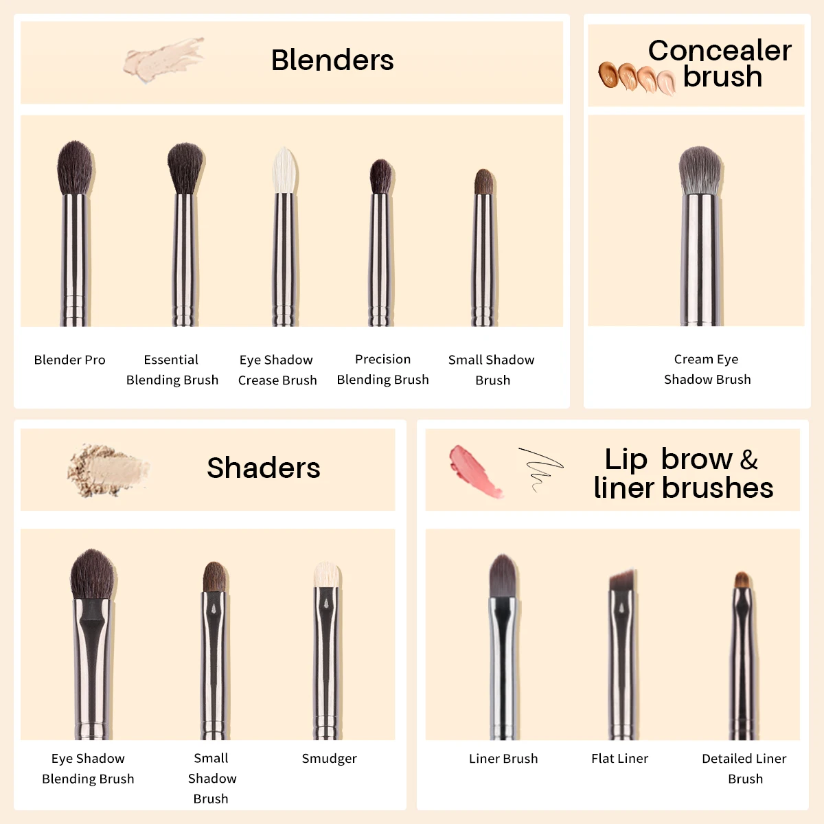 BETHY BEAUTY 12 PCS Makeup Brushes Set Kit Goat Hair Cosmetic Makeup Tool Blending Brush Eye Shadow Brush