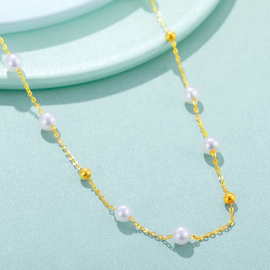 

New 18K gold natural freshwater pearl necklace pendant AU750 high-end jewelry women's wedding gift x608