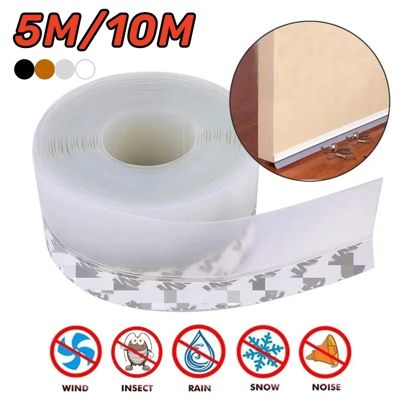 

5M/10M Door Bottom Seal Strip Weather Window Rubber Seal Weatherstrip Windproof Dust Self Adhesive Door Windshield Sealing Tape