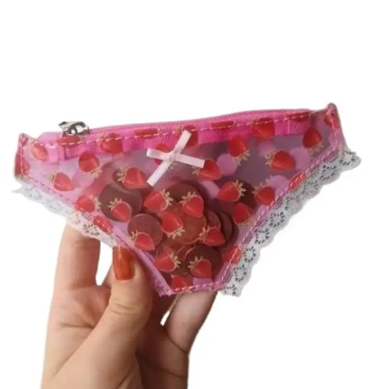 New Cute Lace Coin Purse PVC Panties-Shaped Mini Storage Bag With Zipper Strawberry Makeup Bag Great Party Gift Birthday Present