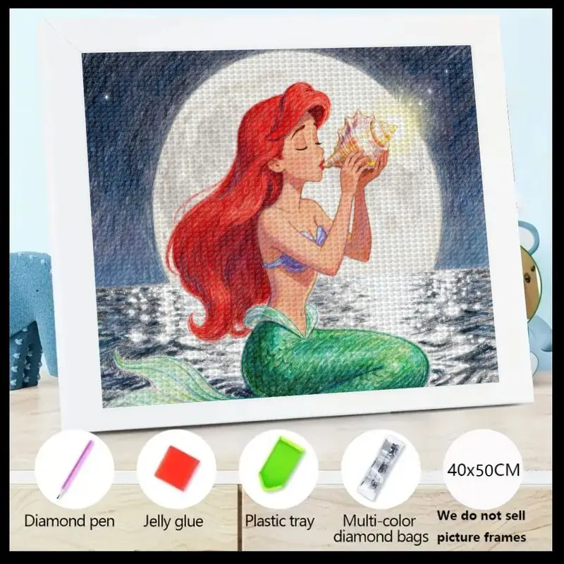 

1 шт. 5D DIY полный дрель набор для алмазной живописи, очаровательная красноволосая принцесса-русалка (стиль абрицы) выдувная мерцающая раковина