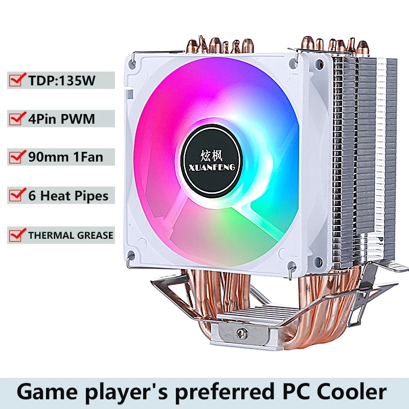 PC Air-Cooled Radiator CPU Cooling Fan 2/4/6 Heat Pipe Cooler Installing LGA2011 x79 x99 E5 2066 2099 115x 1200 1700 i5 i7 AMD