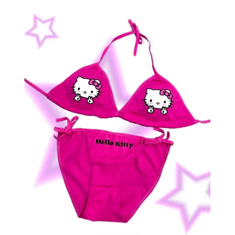 Sanrio Hello Kitty cute swimsuit underwear can be worn outside Y2K kawaii ins suspender bikini sexy cartoon underwear set gift