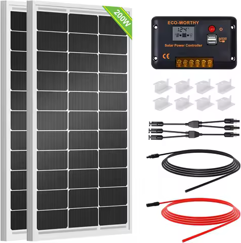 200W 12V/24V Solar Panel Kit with High-Efficiency Monocrystalline Panels &amp; 30A PWM Controller for RV, Camper, Off-Grid Use