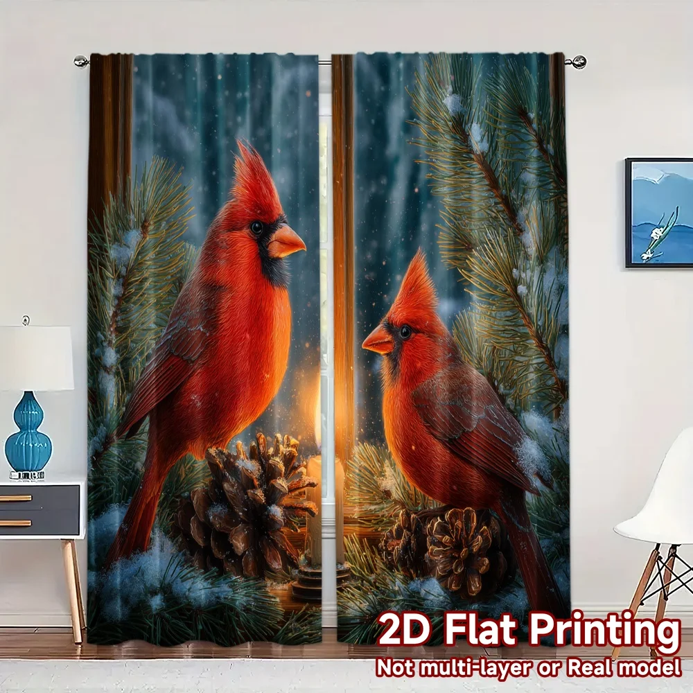 2D Flat Printing,JIT 2pcs, Curtains (Without Rod) Cardinal Glow Popular Creative Curtains Polyester Curtains Festive Perfect for