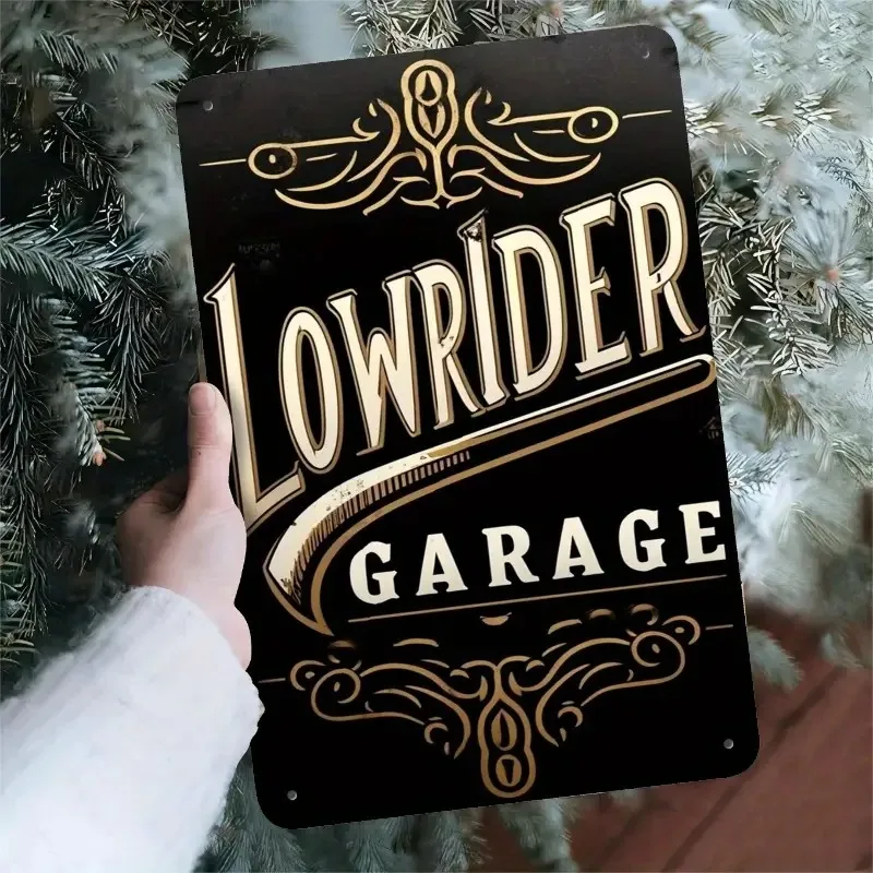 1pc Vintage Lowrider Garage Aluminum Logo - 7.8X11.8Inch Durable Aluminum Wall Art Golden and White Design Perfect for Home