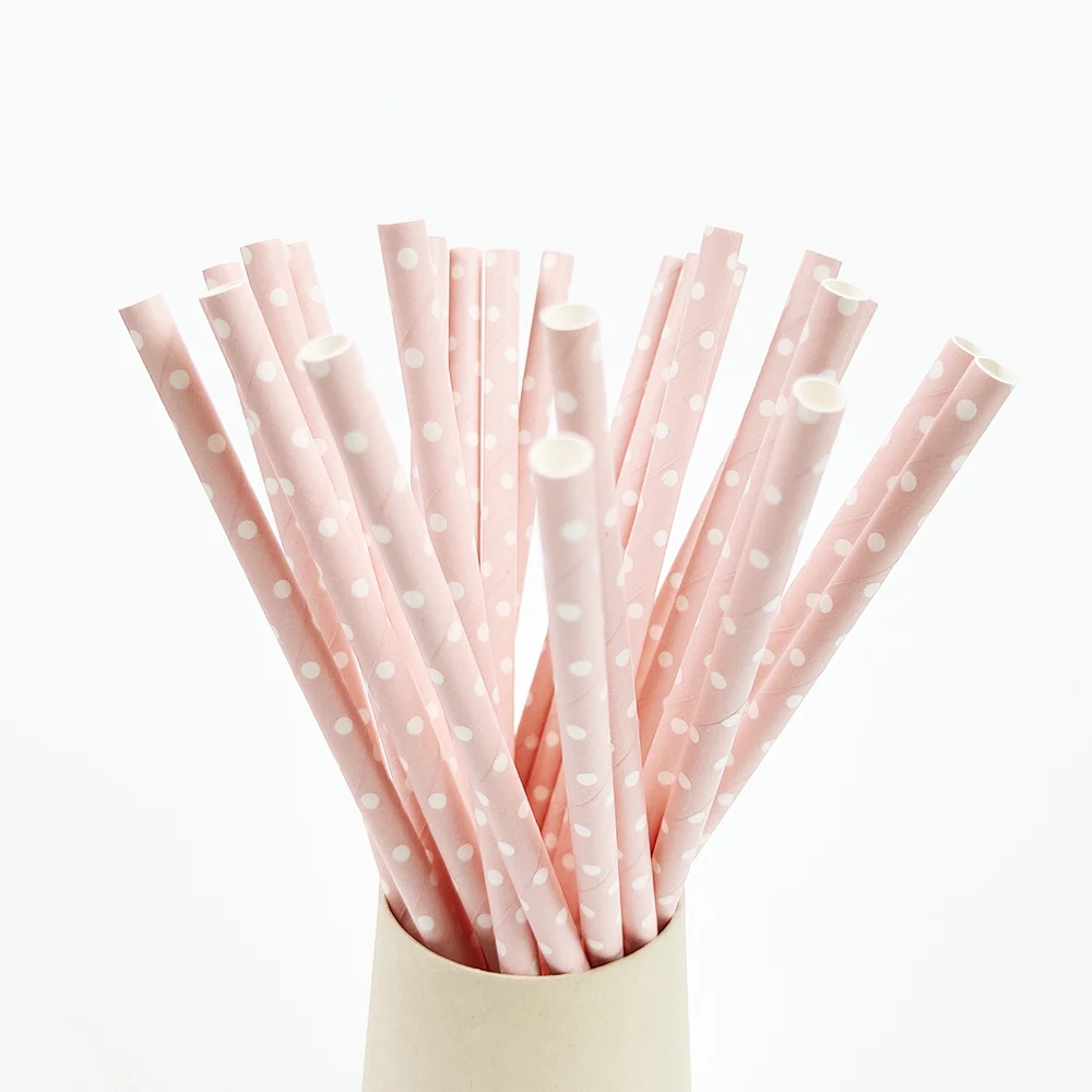 25pcs Pink Paper Straws Disposable Tableware Drinking Straw Wedding Birthday Party Supplies Party Decoration Kids