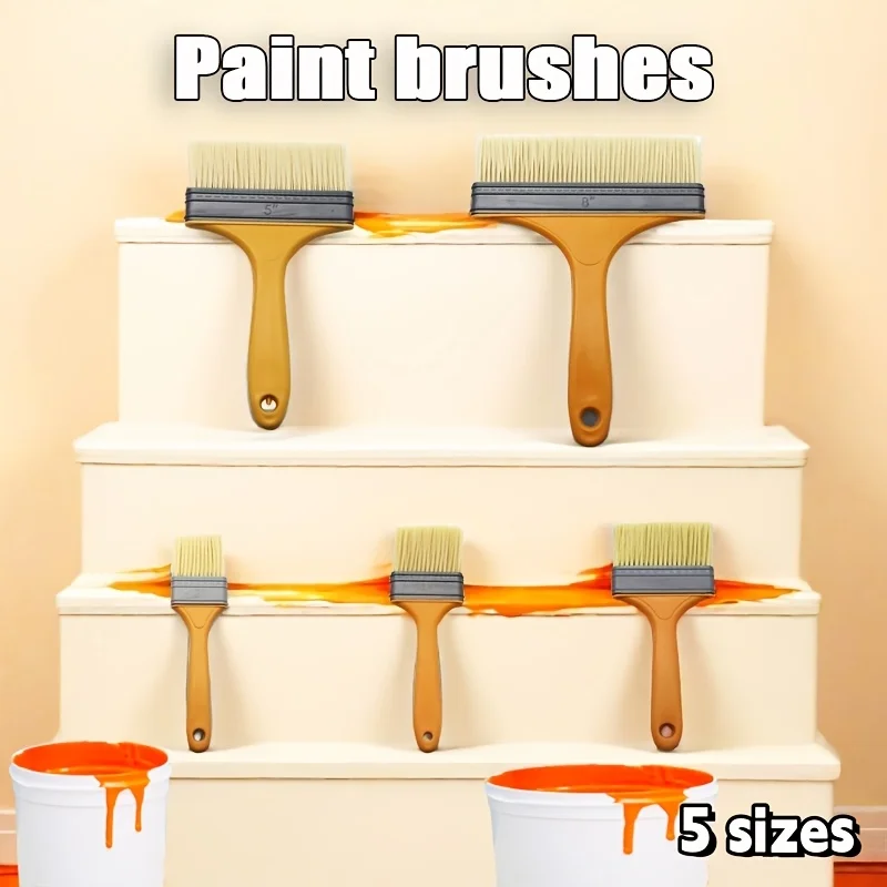 مجموعة فرش طلاء بمقبض بلاستيكي مكونة من 5 قطع - فرش بأحجام مختلفة، مناسبة للرسم والتنظيف وتطبيق الجدار. #1