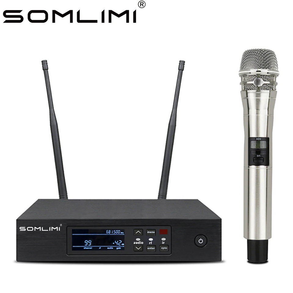 

SOMLIMI-Q-K8-Серебристая УВЧ профессиональная беспроводная микрофонная система, динамическая вечеринка на большие расстояния, пение, сценические выступления