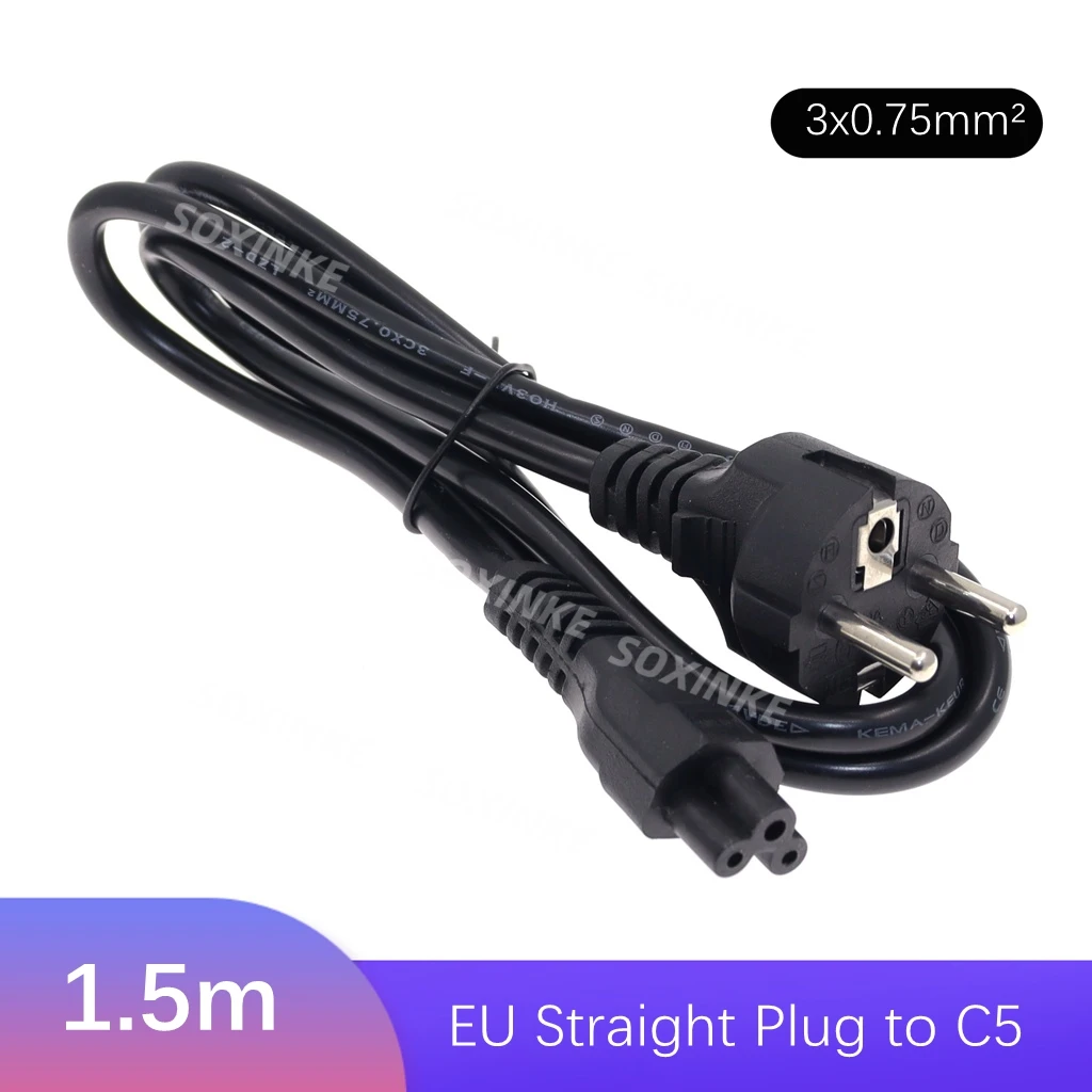 EU European AC Power Cord Euro IEC C5 Power Extension Cable 1.2m 1.5m Power Cable For Notebook Laptop PC Computer Monitor