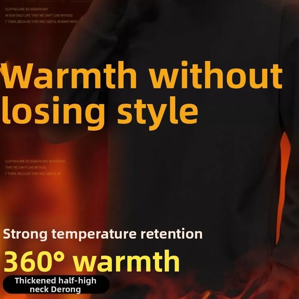 Round Neck Men Velvet Thermal Clothes Feel Heating Double-sided Thermal Underwear Long Sleeved Invisible Warmth Long Tops