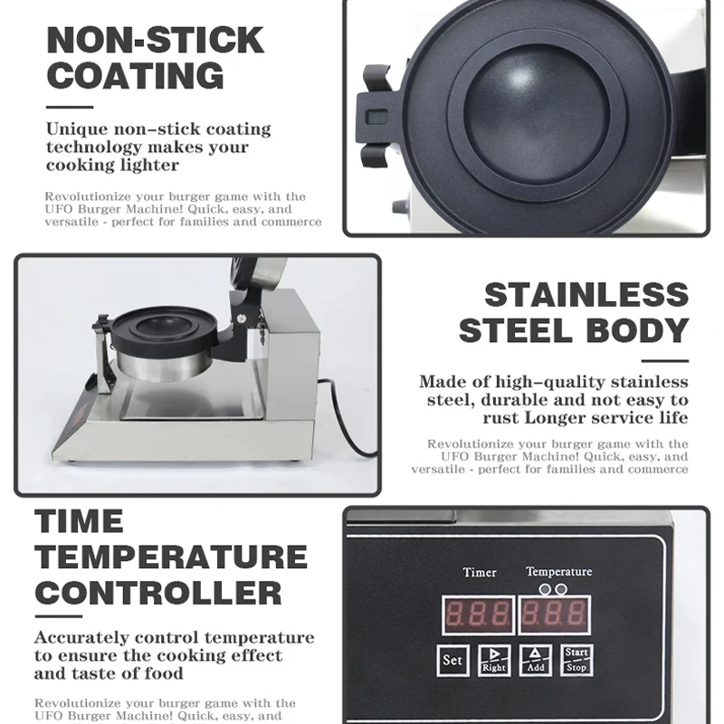 UFO Burger Machine Bread Hot Press Machine Gelato Panini Press Brioche Commercial Ice Cream Hamburg Maker