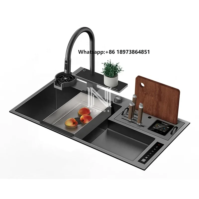 

NLS8848 New Design Digital Display Kitchen Sink Smart Waterfall Multifunction Kitchen Smart Sink With Automatic Cupwasher