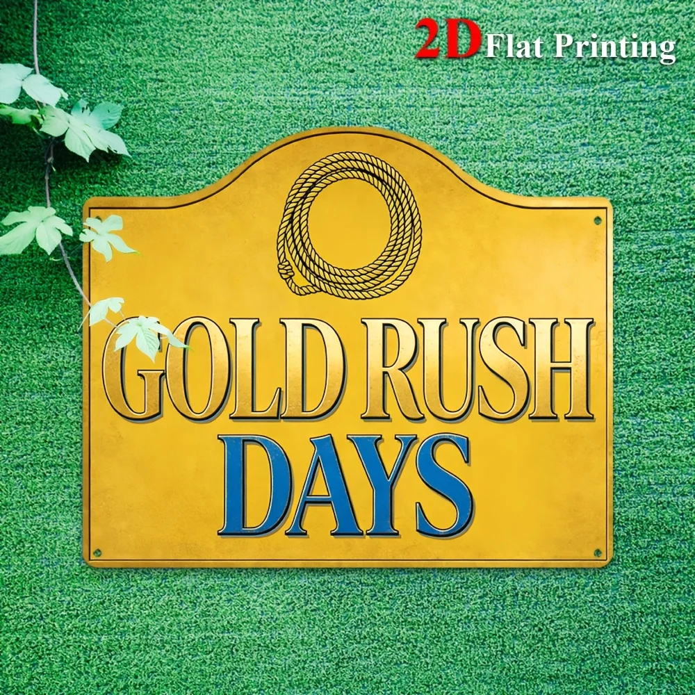 1pc, 2D Flat, Metal Sign Artwork Titled 'Golden Rush Days' Featuring A Rope Design, Ideal For Western-Themed Home Decoration
