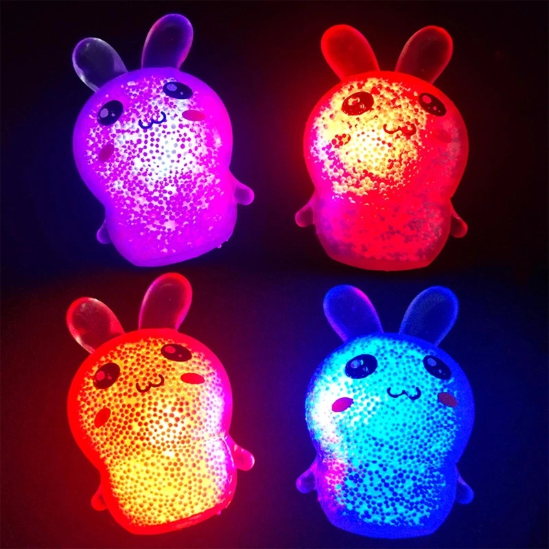 Toy Luminous Bunny Grape Ball Decompression Toy Squeeze Fidget for Autism Therapy with Beads Boys Girl Xmas Gift A2UB