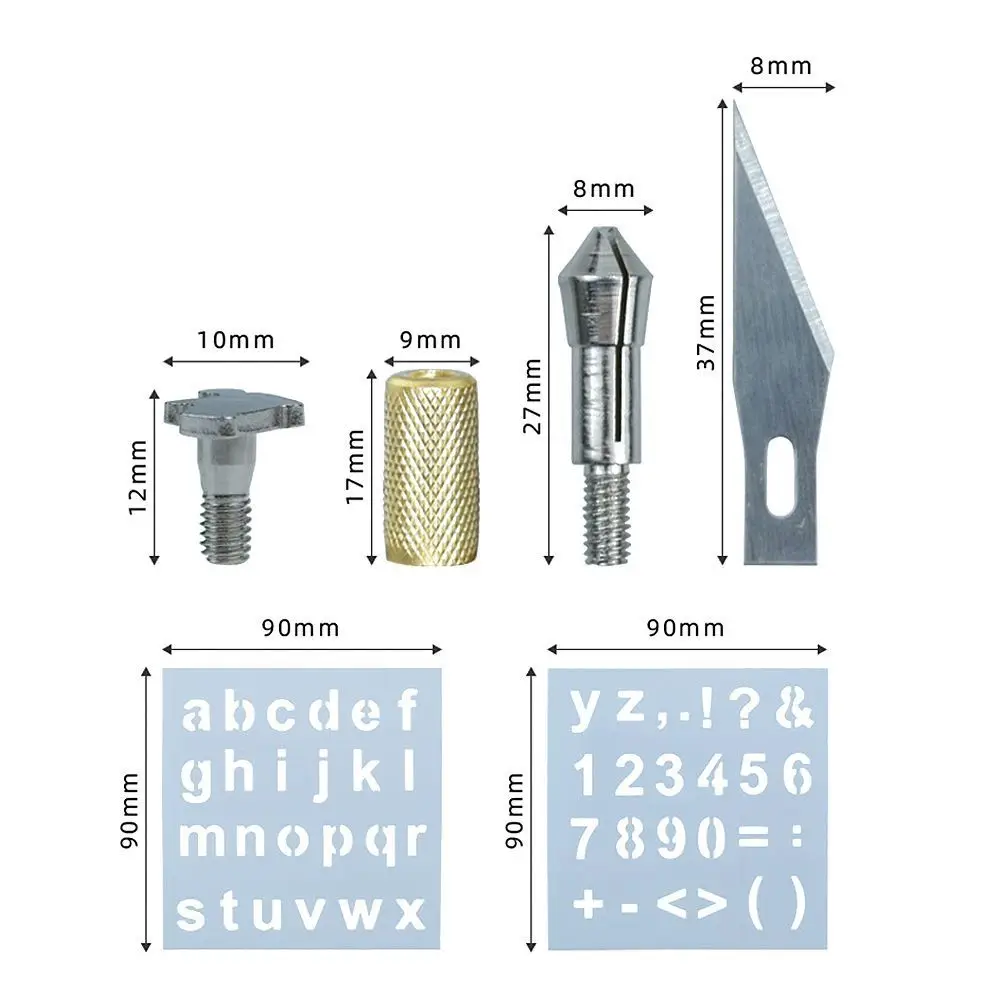 Carving Craft with Box Welding Tips Internal Heat Pyrography Marking Soldering Iron Head Set Stencil Wood Burning Pen Tips Kit