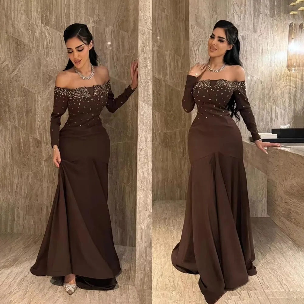 تخصيص رائعة Ruched المرأة فستان حفلة موسيقية مثير كم طويل الساحرة حورية البحر الطابق طول فستان الحفلات الديكور ثوب مسائي