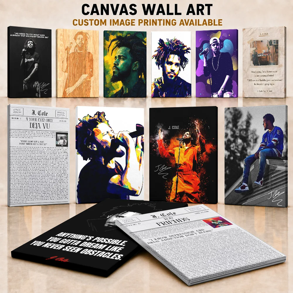 J. Cole Canvas Print Poster Personalized Photo Featuring Urban Hip Hop Portrait Style Wall Art For Bedroom Studio Rap Fan Gift