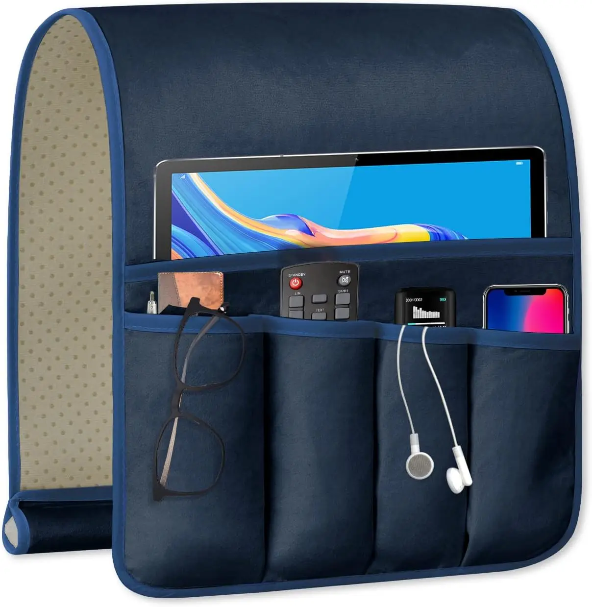 

TV Remote Holder Couch Caddy with 5 Pockets for Phone, Glasses, Keys, and Magazines