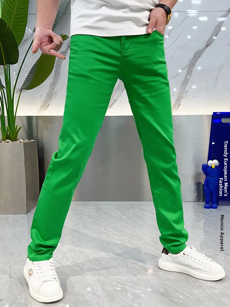 

Slim Fit Lightweight een Denim Jeans Men's Pure Color Summer Faion Personali European Sle Long Pants Breathable Casual