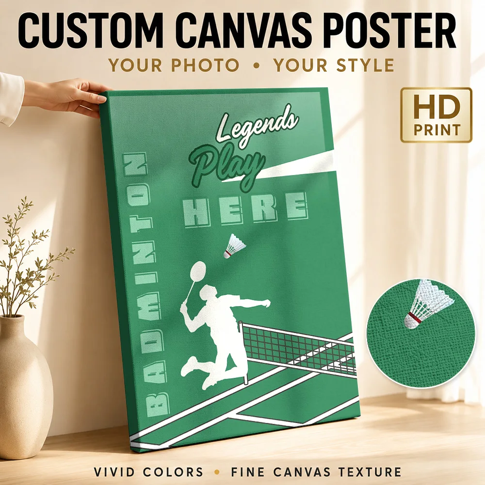 Badminton Legends Play Here Canvas Poster Customized Sports Portrait Wall Art for Bedroom Decor Collectible Ready to Hang Gift