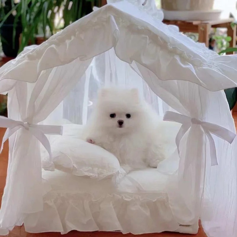 Pet Tent House for Cats Dogs Removable Washable Princess Castle Bed Enclosed Cuddle Cave 4-Season Cozy Shelter for Indoor Puppy