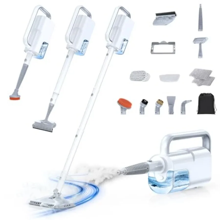 

10-in-1 Steam Mop with Detachable Handheld Steamer, 350ml Tank, 10s Heat-Up, 248°F Steam Cleaner, 3-Level Control and Swivel He