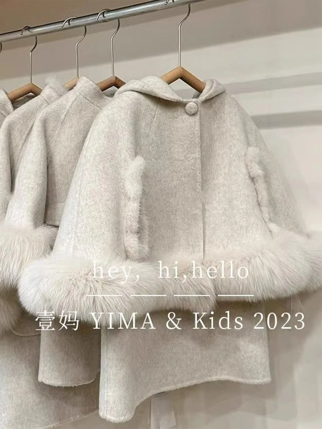 Girls Suits Autumn and Winter New Girls Rice White Thick Tweed Cloak Coat Rice White Tweed Sundress Two-piece Set Clothes