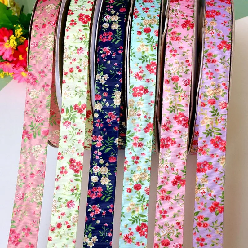 5Yards/Lot 9MM/16MM/25MM Flowers Printed Grosgrain Ribbons DIY Hairbow Ribbon Tape Band DIY Craft Supplies