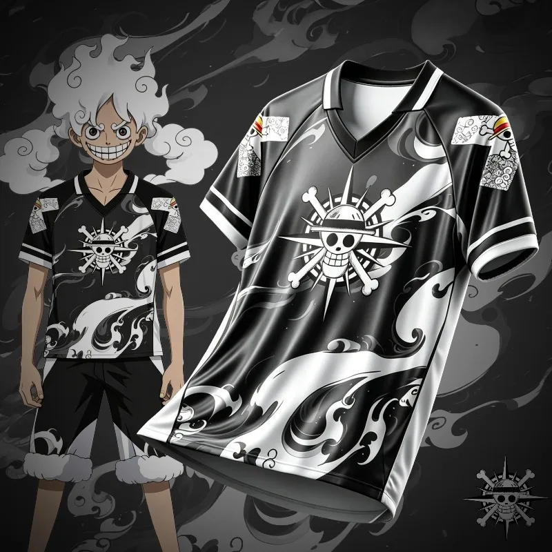 One Piece Luffy Unisex Japanese Anime Football Jersey Shirt, 2026 Men Women Mesh Breathable Oversize Quick Drying Jersey Tshirt
