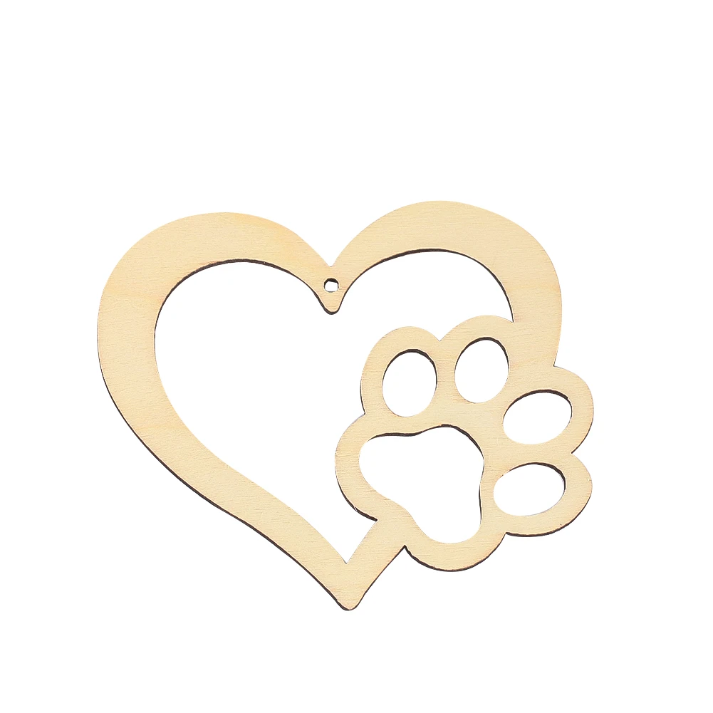 1PC Wooden Hollow Dog Paw Hanging Ornaments Romantic Love Christmas Tree Hanging Ornaments Wooden Crafts Home Decoration